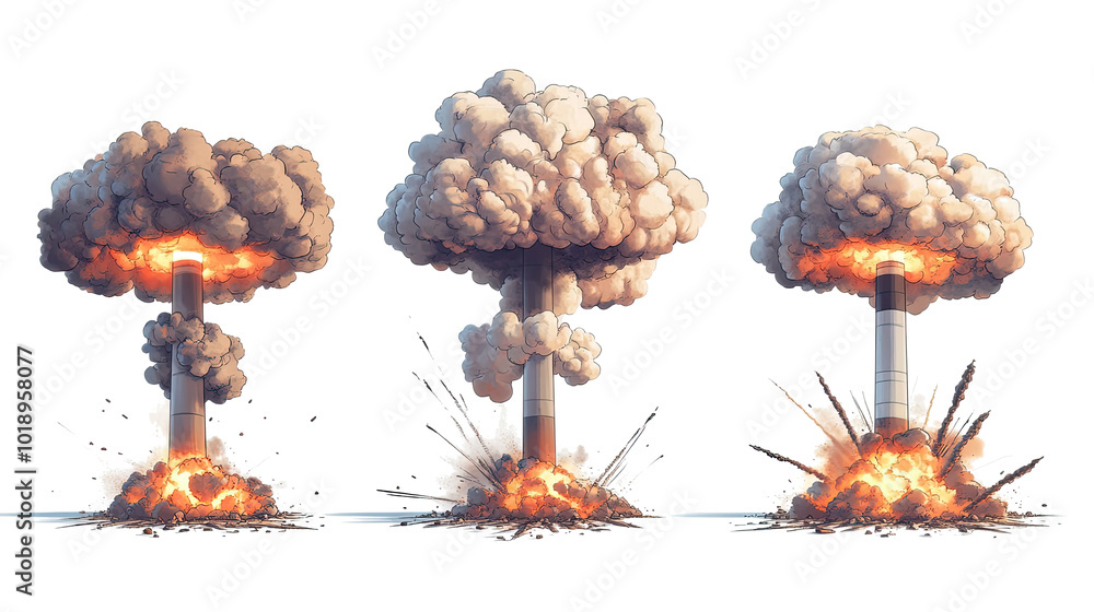 Poster collection of nuclear explosions and mushroom clouds from history generative ai