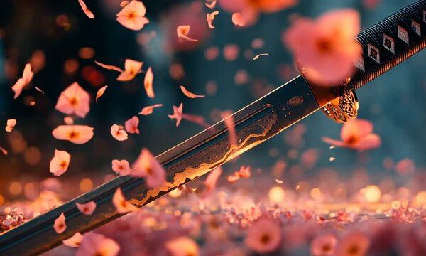 traditional chinese sword with pink flowers