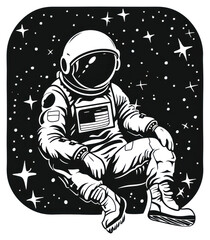Fototapeta premium PNG Astronaut in space tattoo flat illustration illustrated blackboard furniture.