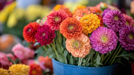vibrant seasonal flowers on display at a farmers market, featuring fresh cut bouquets and organic blooms from local vendors for a colorful shopping experience