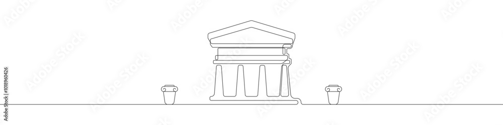 Poster bank icon icon line continuous drawing vector. one line temple icon vector background. building with