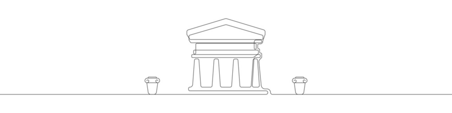 recommend clip art: Bank icon icon line continuous drawing vector. One line temple icon vector background. Building with columns icon. Continuous outline of a theater icon.