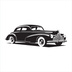 Obraz premium american carIllustration of a vintage car vector art. Black lines sticker on white Background, car, auto, automobile, vehicle, transport,