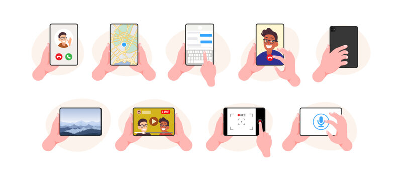 Diverse Individuals Using Hand Gestures with Smart Tablets for Social Media, Messaging, Calls, Video, and Navigation