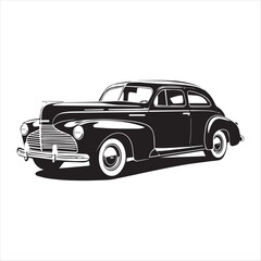 Naklejka premium american carIllustration of a vintage car vector art. Black lines sticker on white Background, car, auto, automobile, vehicle, transport,
