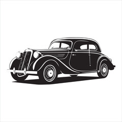 american carIllustration of a vintage car vector art. Black lines  sticker on white Background, car, auto, automobile, vehicle, transport,