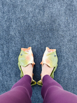 Woman's legs wearing fish sleepers