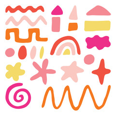 Bright color line set with draft pattern including heart, stroke, circle and arrow sign. Vector illustration