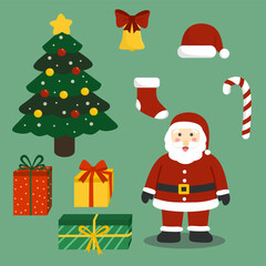 Set of christmas elements, christmas cartoon collection, christmas flat illustration elements 