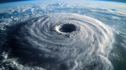A massive Hurricane Milton, seen from space, spirals over coastline with a distinct eye at its center, surrounded by swirling cloud bands that stretch across the state and surrounding waters