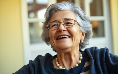 Fototapeta premium Portrait of an elderly woman enjoying life on a warm summer evening.
