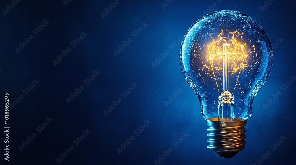 Poster glowing light bulb on a plain background with space for text, perfect for showcasing creative ideas 