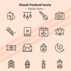 Icons depicting themes and elements of the Diwali festival.