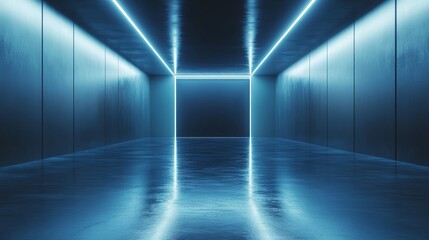 Fototapeta premium A large, empty room with blue walls and a blue ceiling
