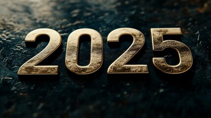 A close-up view of the year "2025" displayed in a metallic finish against a textured surface.