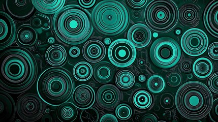 Abstract background with teal and black concentric circles.