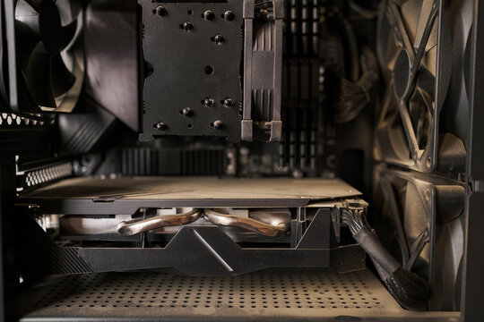 Interior of a dirty computer for maintenance