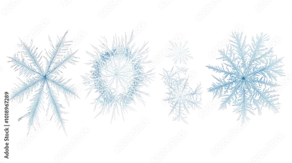 Poster collection of beautiful snow frost patterns on window panes generative ai