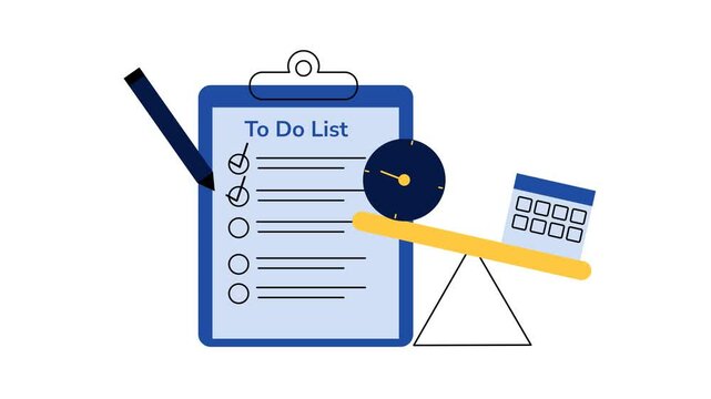 2d animation to do list concept, illustrating time management and productivity