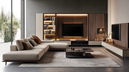 Modern Living Room with Elegant Design and Lighting