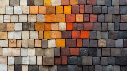 A wall made of many different colored tiles that are stacked on top of each other, AI