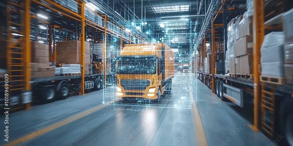Poster innovative package tracking system using augmented reality, improving logistics and supply chain eff