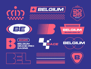 Set streetwear auto racing logo ideas for a clothing brand. Design vector typography for decals auto and t-shirt Belgium streetwear clothing y2k style.