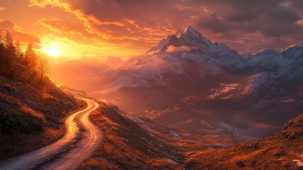 Majestic Mountain Landscape at Sunset