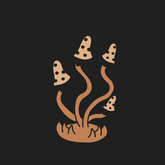 Mystical boho mushrooms vector, magic fantasy mushroom clipart, witchcraft symbol, witchy esoteric objects, mystical floral elements. 