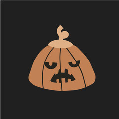 Halloween pumpkin. Isolated pumpkin on the black background. Hand drawn.