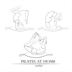 These are 3 vector signs. Stylization of the female figure in different positions. Designed for Pilates and fitness.
