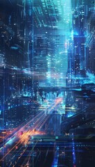Fototapeta premium Minimalist sci fi hud interface design with blue light lines and blurred digital background