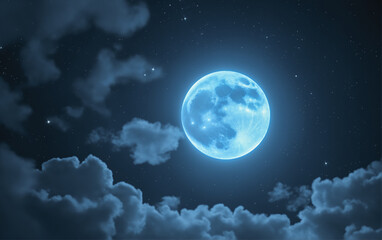 Obraz premium Amazing night sky, magical landscape with full moon in the sky with beautiful clouds.