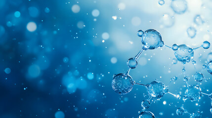 Blue background, a simple picture of water molecules in blue and white colors, a science-themed mobile wallpaper design