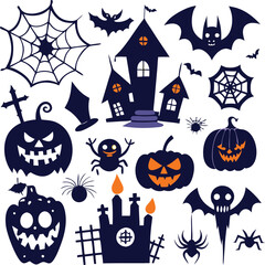 Halloween Party Silhouettes: Bats, Pumpkins, Webs, Ghosts