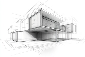 Modern house design in abstract architectural line art