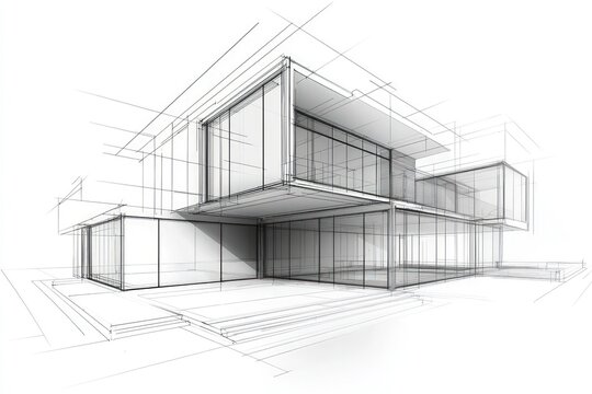 Modern house design in abstract architectural line art