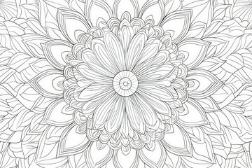 Monochrome line art mandala design, intricately hand-drawn as a relaxing anti-stress coloring page for adults. Perfect for creative expression and relaxation.
