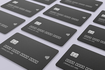 Futuristic Black Contactless Credit Cards on Minimal Background – Modern Payment Solutions for Secure Digital Transactions
