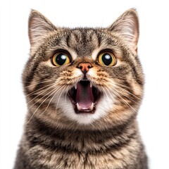 A cat displays a mix of annoyance and shock, captured in a humorous and thrilled expression. This image showcases the amusing and unpredictable nature of feline emotions.