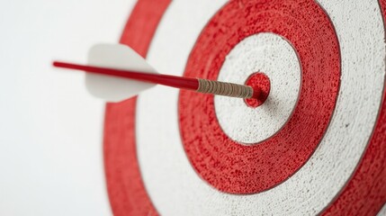 Bright red and white bullseye target isolated on a white background, ideal for archery or dart practice, emphasizing accuracy and focus