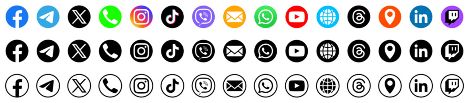  Connect Icons.Contact us icon set.Contact and Communication Icons.Set of Communication icon.Set of Social media icon:Facebook,Instagram, Twitter, Youtube,Whatsapp.Set of Icons for social networking
