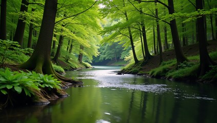 Breathtaking forest landscape featuring a winding river and lush foliage