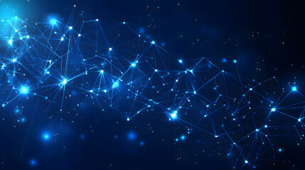 Blue technological background design with glowing connection lines and a grid floor vector presentation design illustration design