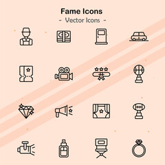 Icons illustrating additional aspects of fame and celebrity culture.