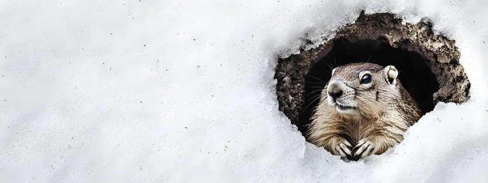The groundhog crawled out of his hole, the snow melted, spring came - Groundhog Day. Groundhog Day concept