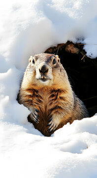 The groundhog crawled out of his hole, the snow melted, spring came - Groundhog Day. Groundhog Day concept