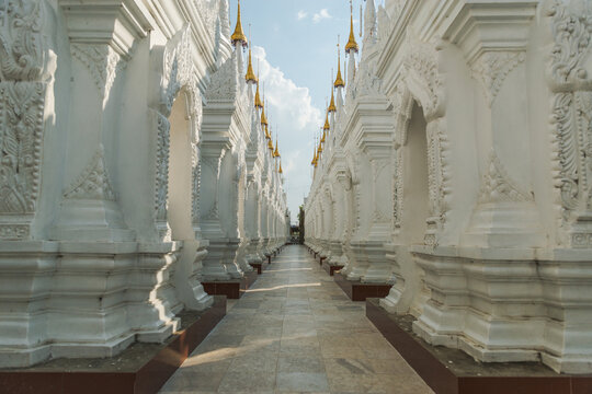 Rows of white Pagodas | Datdaw Mwedaw Kanku Pagoda, Yangon, Myanmar