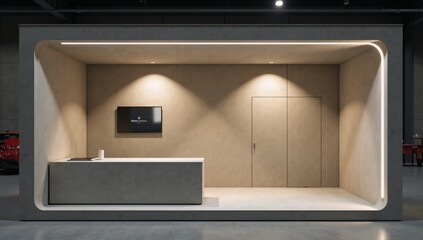 Fototapeta premium 3D Perspective Render Minimalistic Cement Texture Exhibition Booth Background