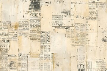 Collage of vintage newspapers, magazines and book pages. Retro grunge style. Aged paper texture for design for print, wallpaper, wrapping paper, textile and scrapbooking